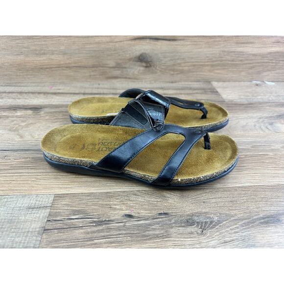 NAOT size 5| 36 Women's Israel Slip-on Thong Sandals Cork Patent Leather - Picture 1 of 7